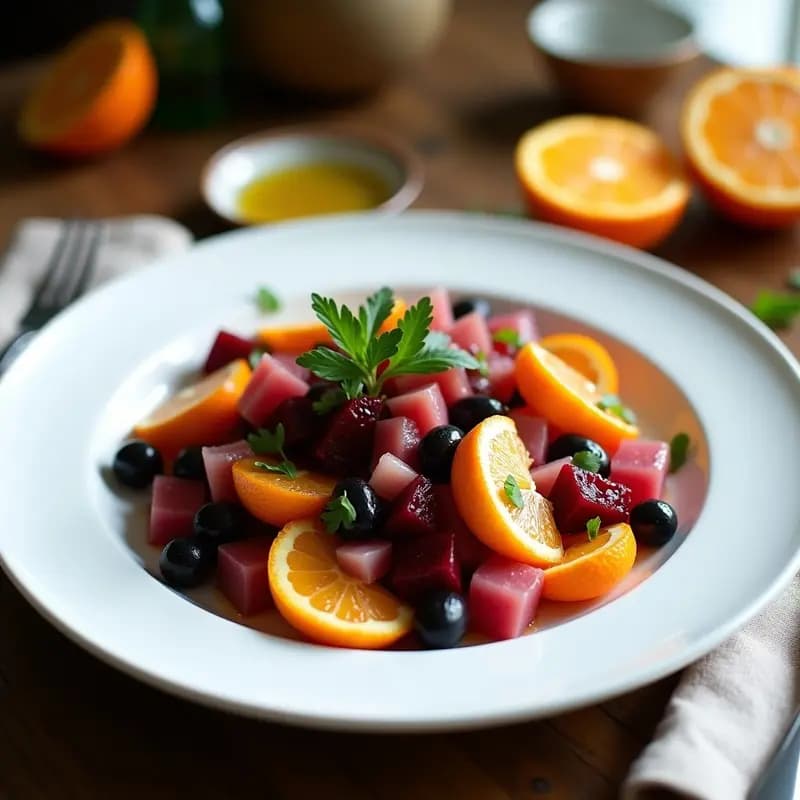 Ensalada de Remolacha y Naranjas con Ventresca: Entrante Murciano Fresco