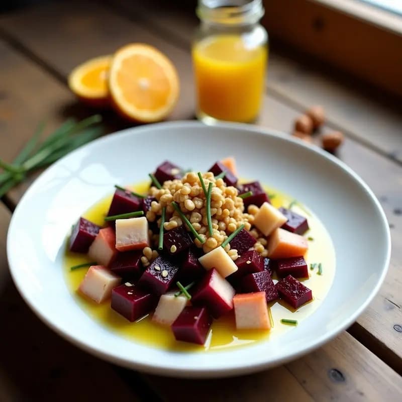 Ensalada de Remolacha y Ventresca con Vinagreta de Naranja: Receta de Aprovecho y Sin Horno