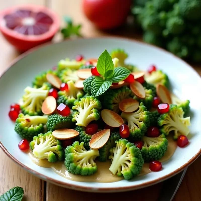 Ensalada de Romanesco y Granada con Aderezo de Tahini y Limón: Receta Crudivegana Detox