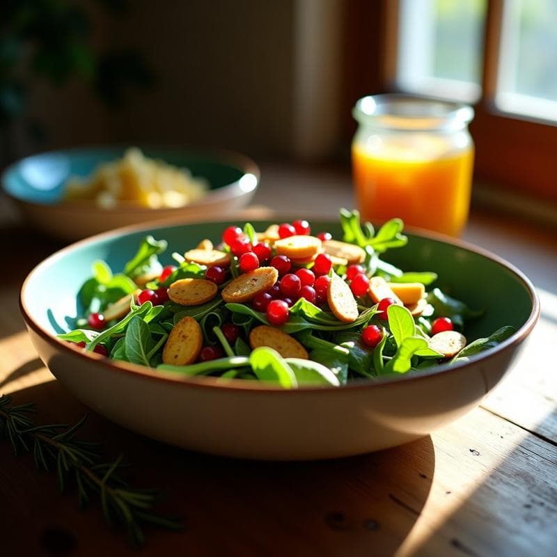 Ensalada de rúcula con granada y vinagreta de romero: Receta libanesa vegana y antioxidante