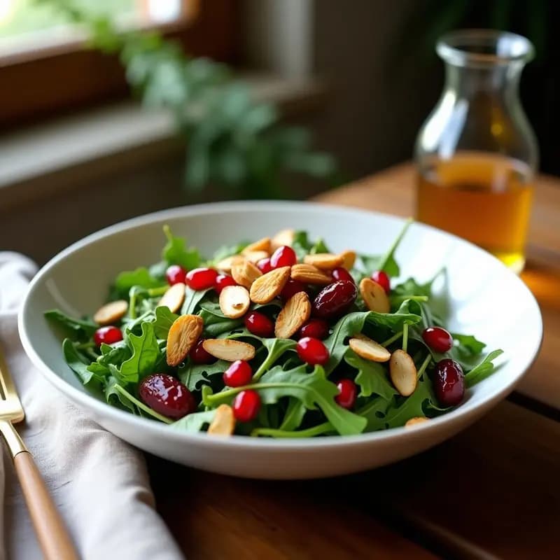 Ensalada de Rúcula con Granadas y Vinagreta de Miel de Dátiles: Receta Árabe Fresca