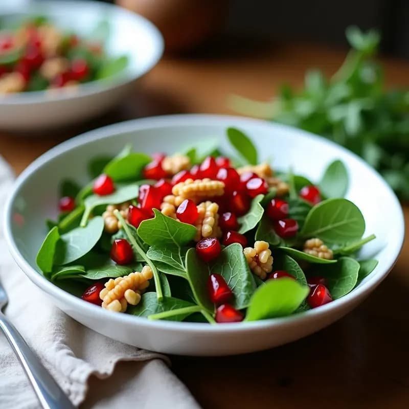 Ensalada de Rúcula con Granadas y Vinagreta de Mostaza de Miel: Receta Turca Sin Cocinar