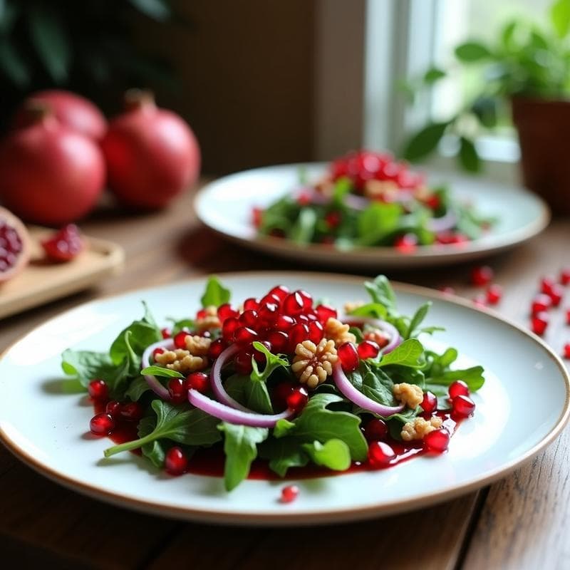 Ensalada de Rúcula, Granados y Nueces con Vinagreta de Granado: Receta Iraní Ligera y Antioxidante