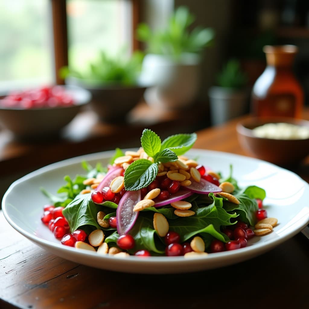 Ensalada de Rúcula y Granados con Vinagreta de Vinagre de Manzana: Receta Iraní Fresca