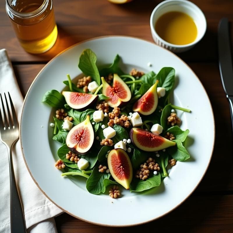Ensalada de Rúcula, Higo y Queso de Oveja con Vinagreta de Miel Trufada: Receta Francesa Elegante