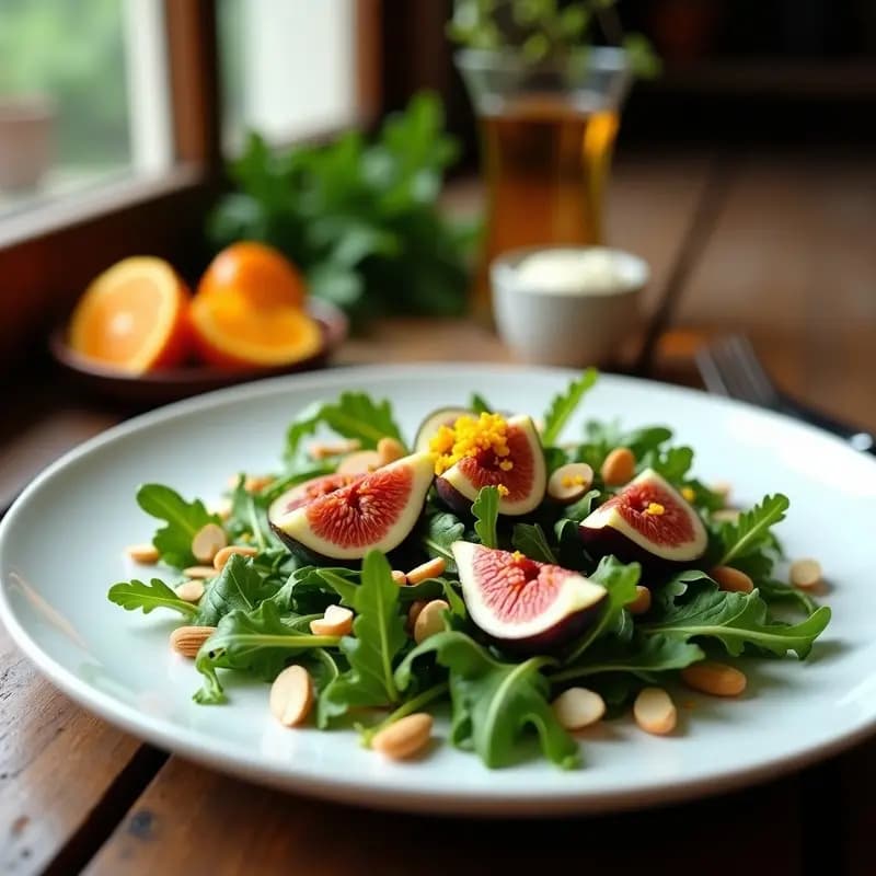 Ensalada de Rúcula, Higos y Queso de Almendra: Receta Crudivegana con Vinagreta de Naranja