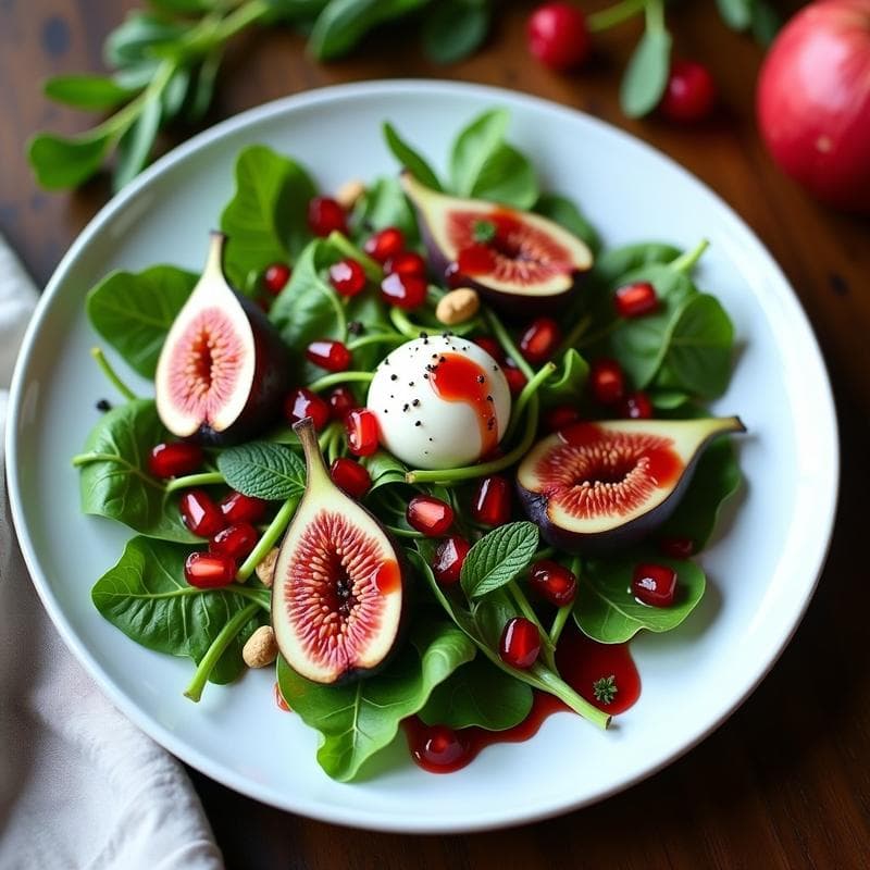 Ensalada de Rúcula, Higos y Queso de Anacardos: Receta Vegana con Vinagreta de Granada