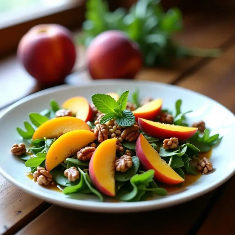 Ensalada de Rúcula y Melocotón con Vinagreta de Vinagre de Sidra y Nueces: Receta Fresca y Vitamínica