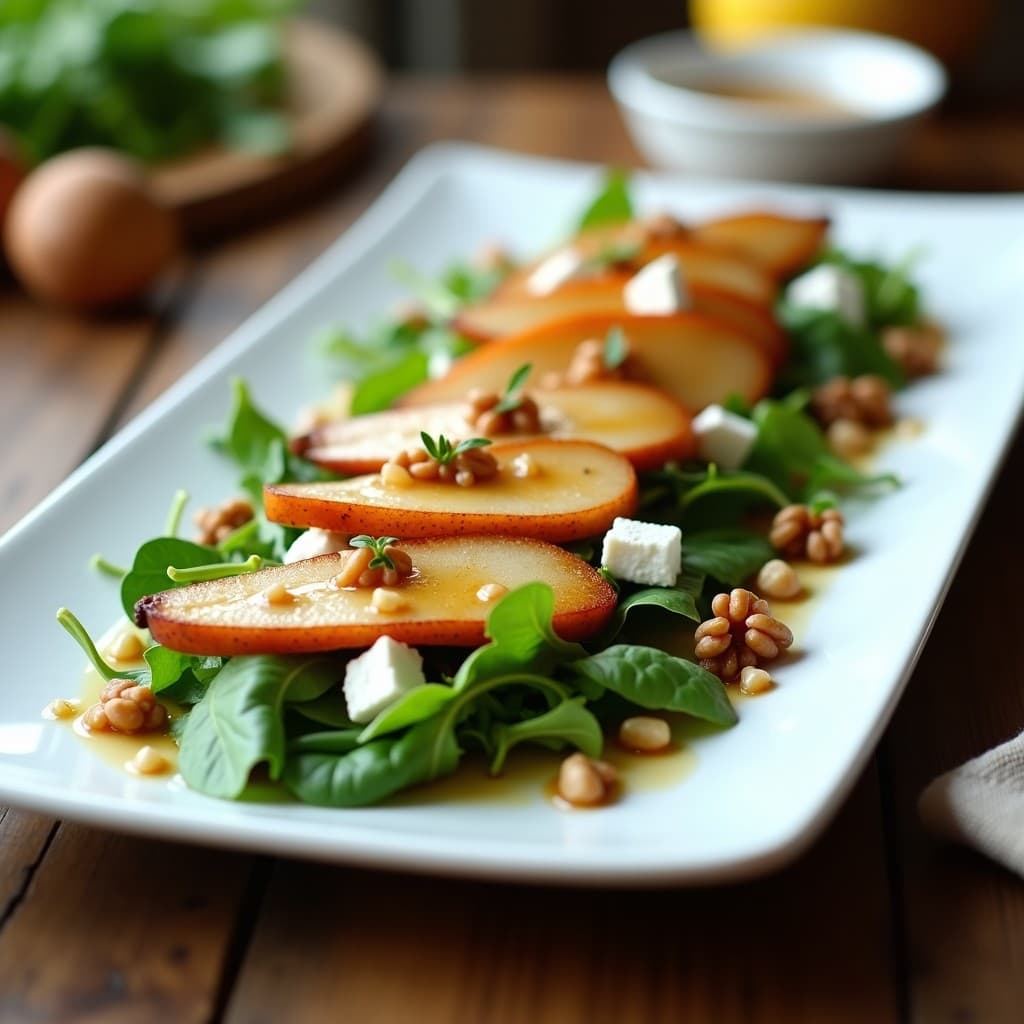 Ensalada de Rúcula con Peras Caramelizadas y Nueces: Receta Gourmet Sin Azúcar en 10 Minutos