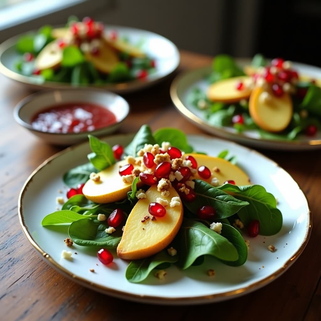 Ensalada de Rúcula, Peras y Queso de Oveja con Vinagreta de Granado: Receta Turca Fresca