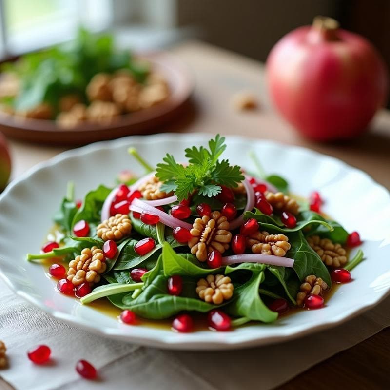 Ensalada de Rúcula, Granados y Nueces con Vinagreta de Vinagre de Granada: Receta Persa