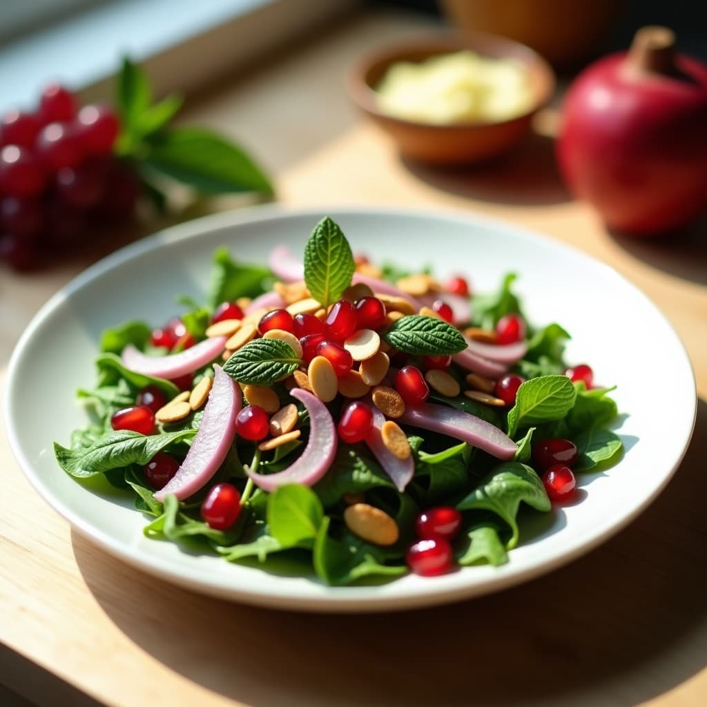 Ensalada de Rúcula con Granados y Vinagreta de Zumo de Uva: Receta Curaçao Fresca