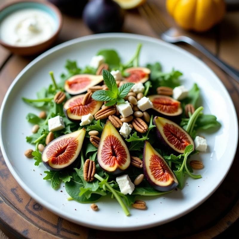 Ensalada de Rúcula, Higos Frescos y Queso de Almendras: Receta Mediterránea Sin Gluten en 12 Minutos