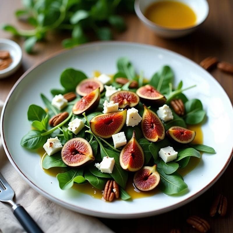 Ensalada de Rúcula con Higos Asados y Vinagreta de Mostaza de Dijon: Receta Francesa Sin Gluten