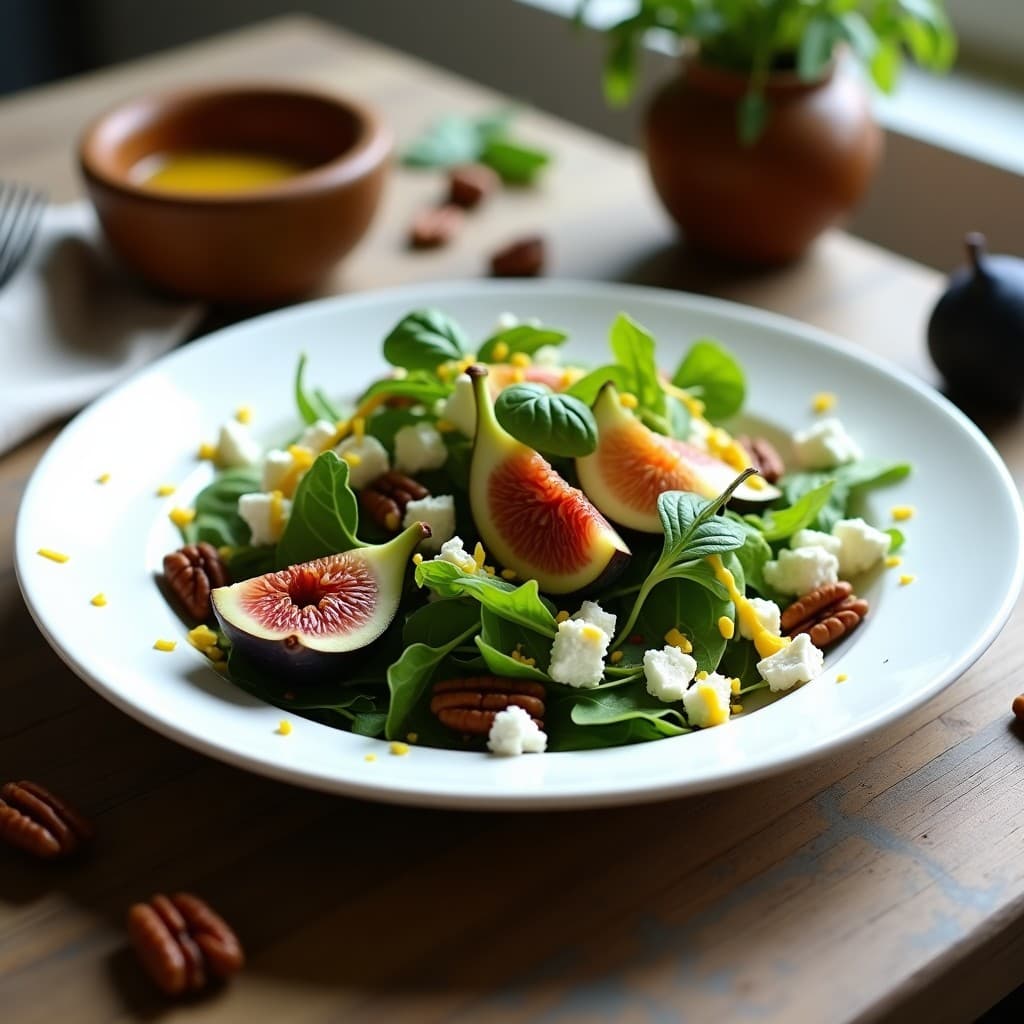 Ensalada de Rúcula, Higuera y Queso de Burra con Vinagreta de Mostaza Dijon: Receta Griega Gourmet