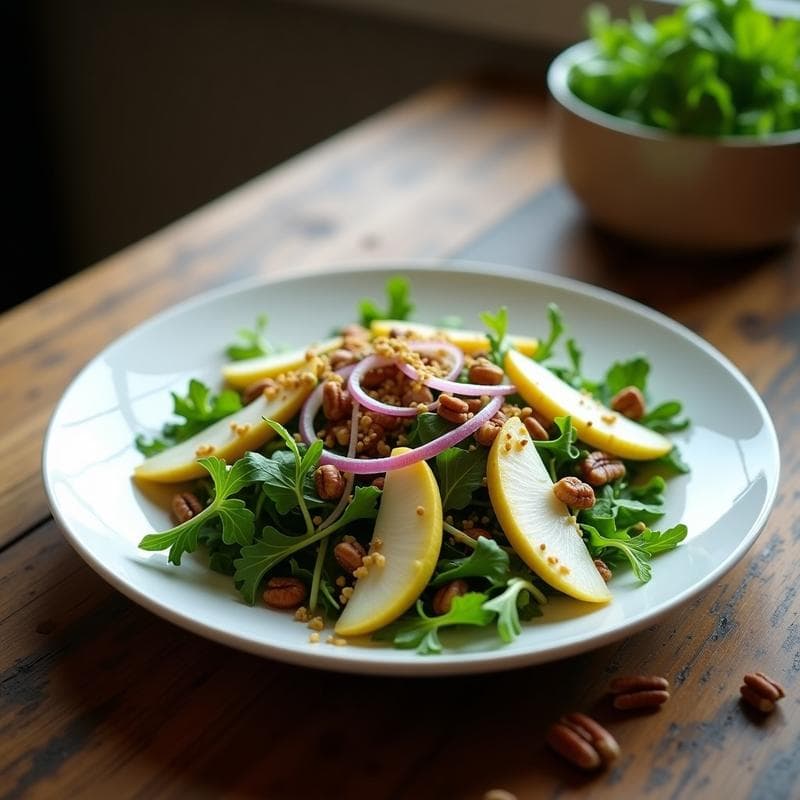 Ensalada de Rúcula y Peras con Vinagreta de Vinagre de Sidra y Mostaza: Receta Detox en 10 Minutos