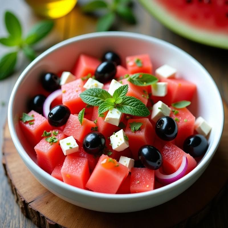 Ensalada de Watermelon, Feta y Aceitunas Kalamata: Receta Griega Refrescante y Sin Cocción