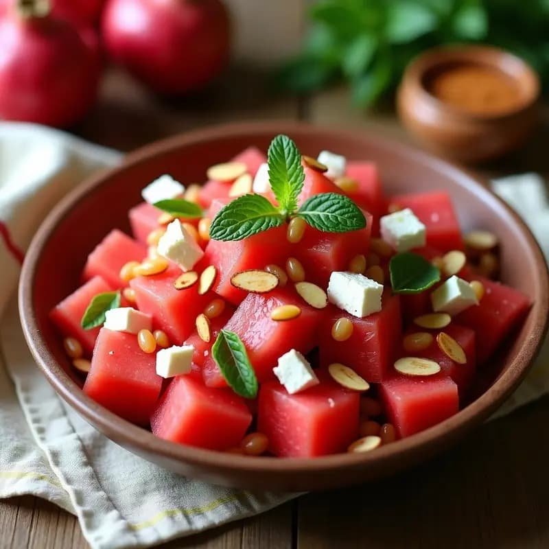 Ensalada de Watermelon y Feta con Vinagreta de Granados: Receta Turca Refrescante y Baja en Calorías
