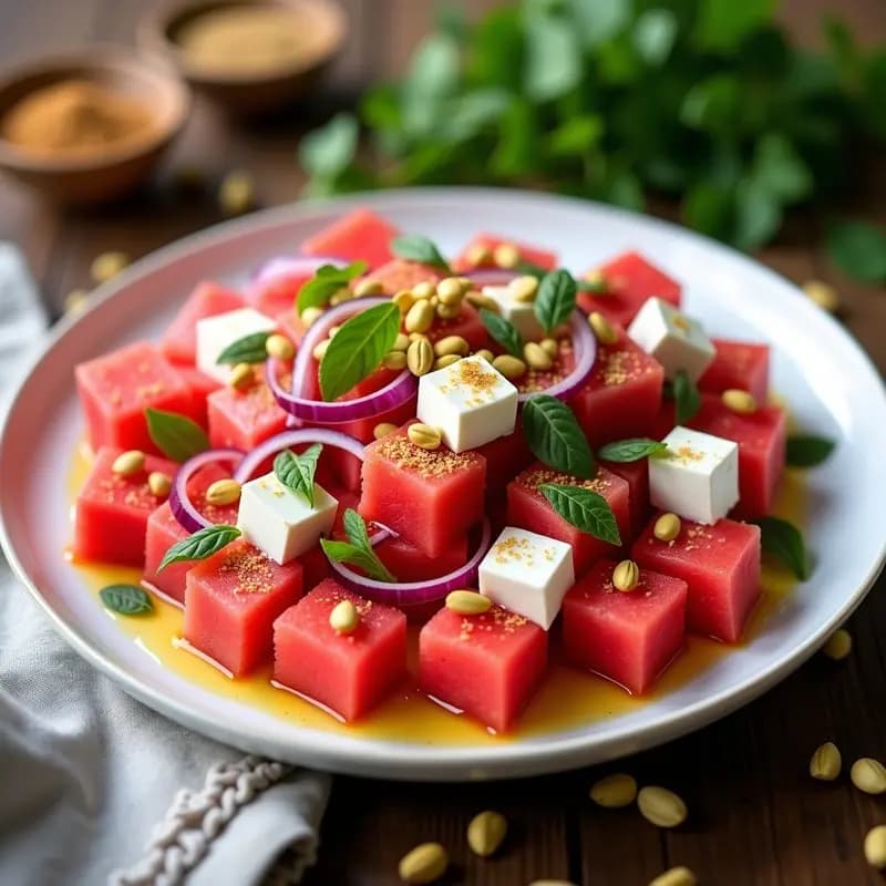 Ensalada de Watermelon y Feta con Hierba Buena: Receta Iraní Refrescante para el Verano