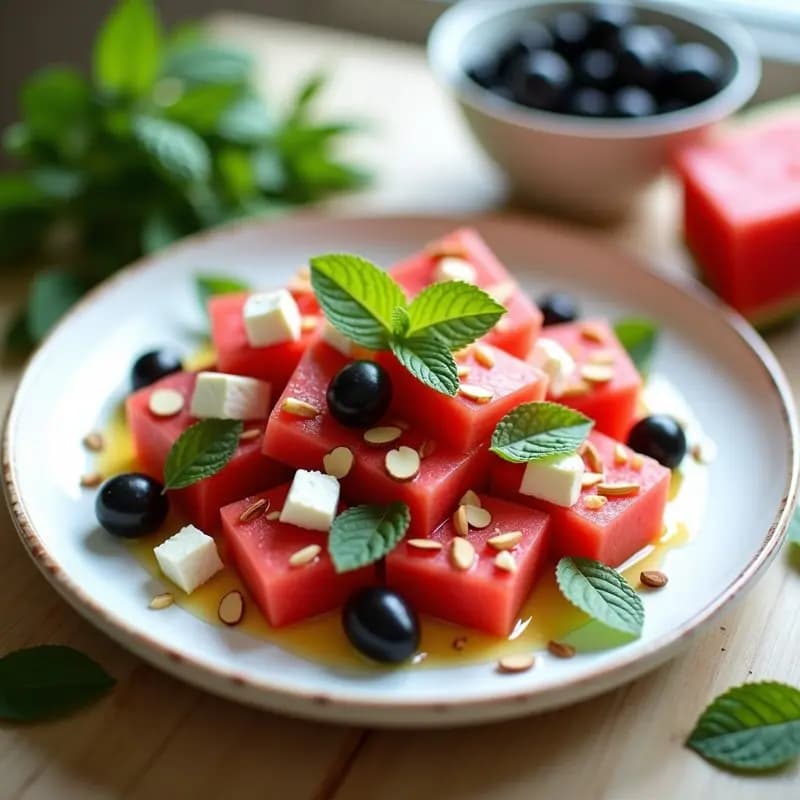Ensala de Watermelon Feta y Menta: Receta Griega Refreshante y Keto