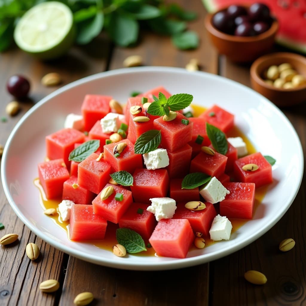 Ensalada de Watermelon, Feta y Mentas con Vinagreta de Lima: Receta mediterránea refrescante