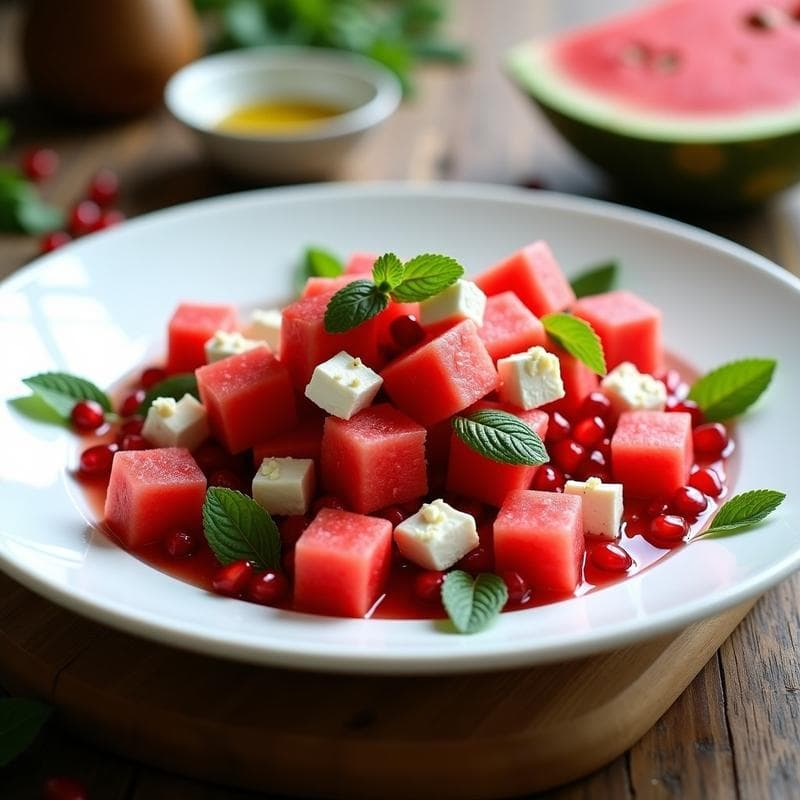 Ensalada de Watermelon Feta con Mentol y Vinagreta de Granado: Receta Griega Detox