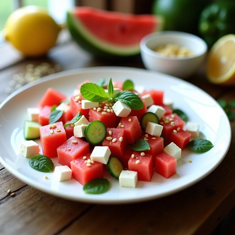 Ensalada de Sandía, Feta y Mentra: Receta Refrescante y Alta en Electrolitos