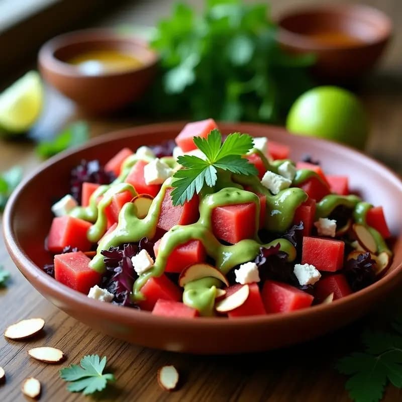 Ensalada de Watermelon y Feta con Mole Verde: Receta Mexicana Fresca y Picante