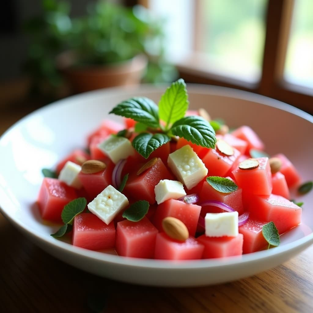 Ensalada de Watermelon, Feta Vegana y Mentas: Receta Griega Fresca y Sin Lácteos