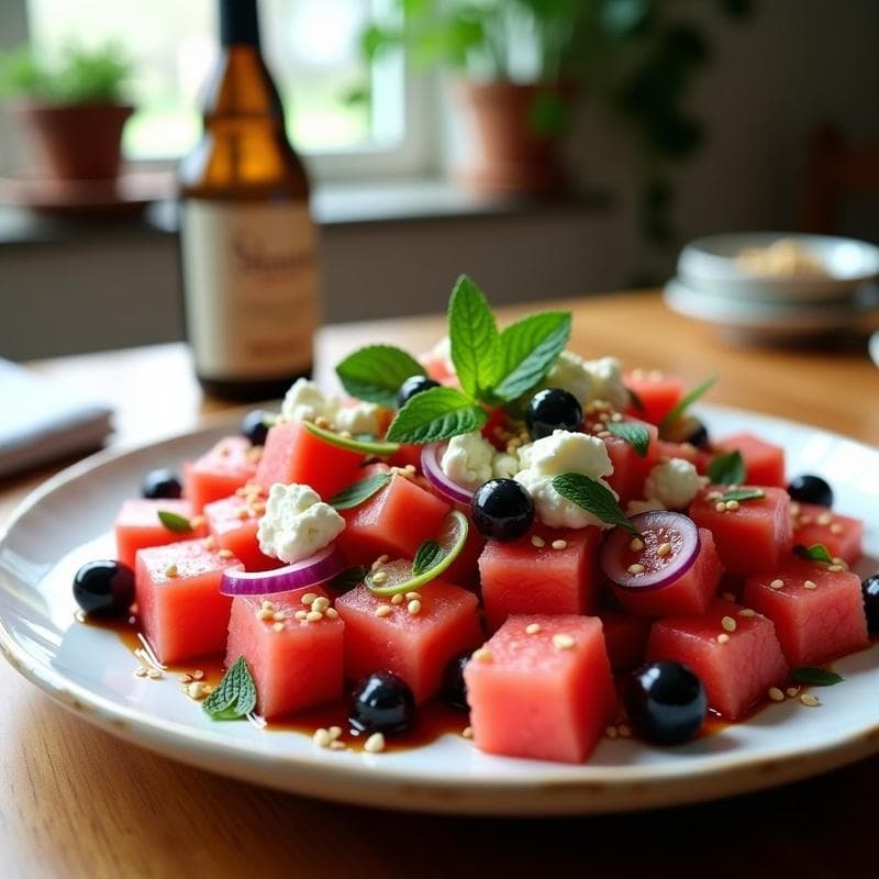 Ensalada de Watermelon y Feta con Vinagreta de Vinagre Balsámico: Receta Griega Viral en 10 Minutos