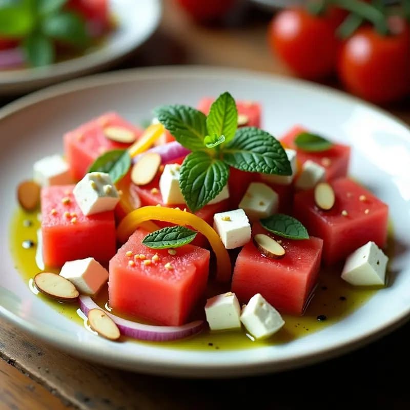 Ensalada de Watermelon y Feta con Vinagreta de Menta: Entrante Griego Fresco y Veraniego