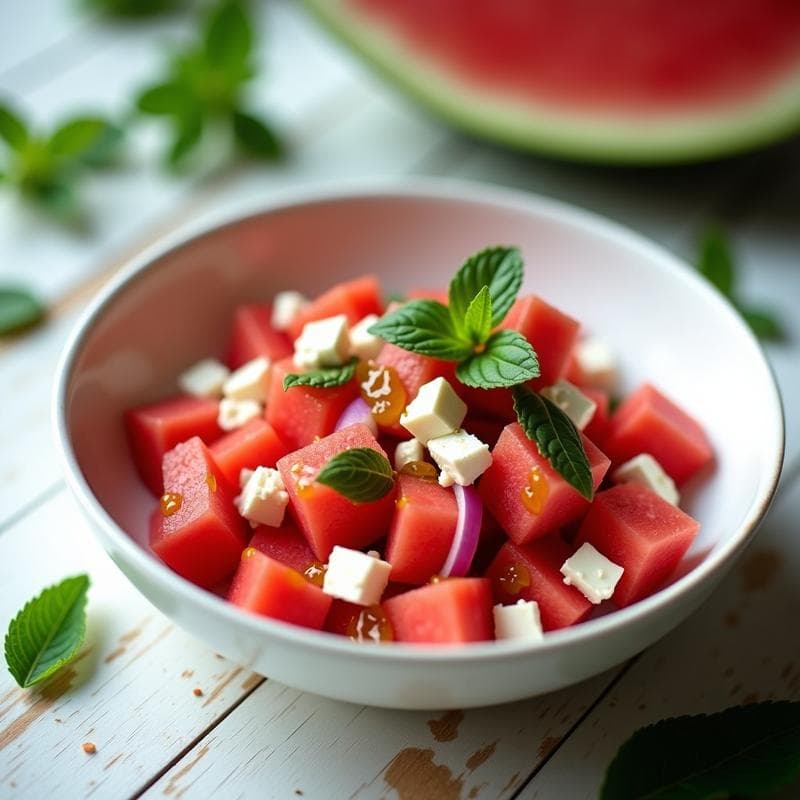 Ensalada de Watermelon y Feta con Vinagreta de Miel y Mostaza Negra: Receta Refresh en 10 Minutos