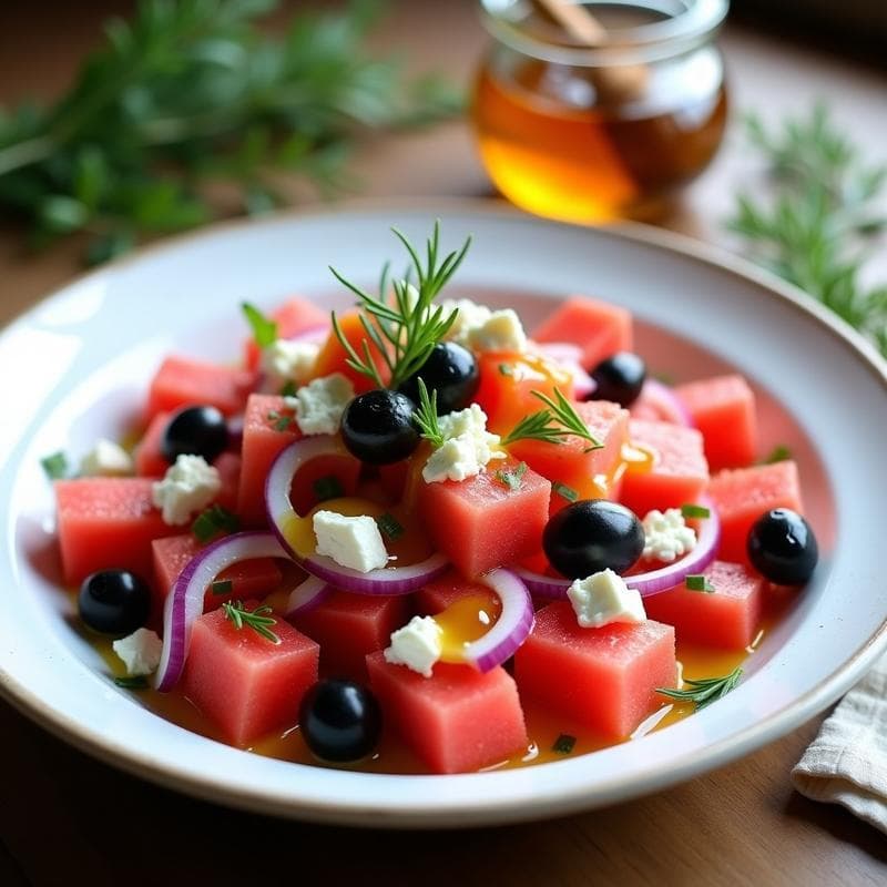 Ensalada de Watermelon y Feta con Vinagreta de Miel: Receta Griega Fresca y Sin Cocción