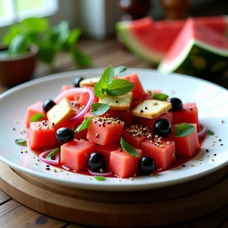 Ensalada de Watermelon, Queso Halloumi y Hojas de Menta: Receta Chipriota Refrescante en 10 Minutos