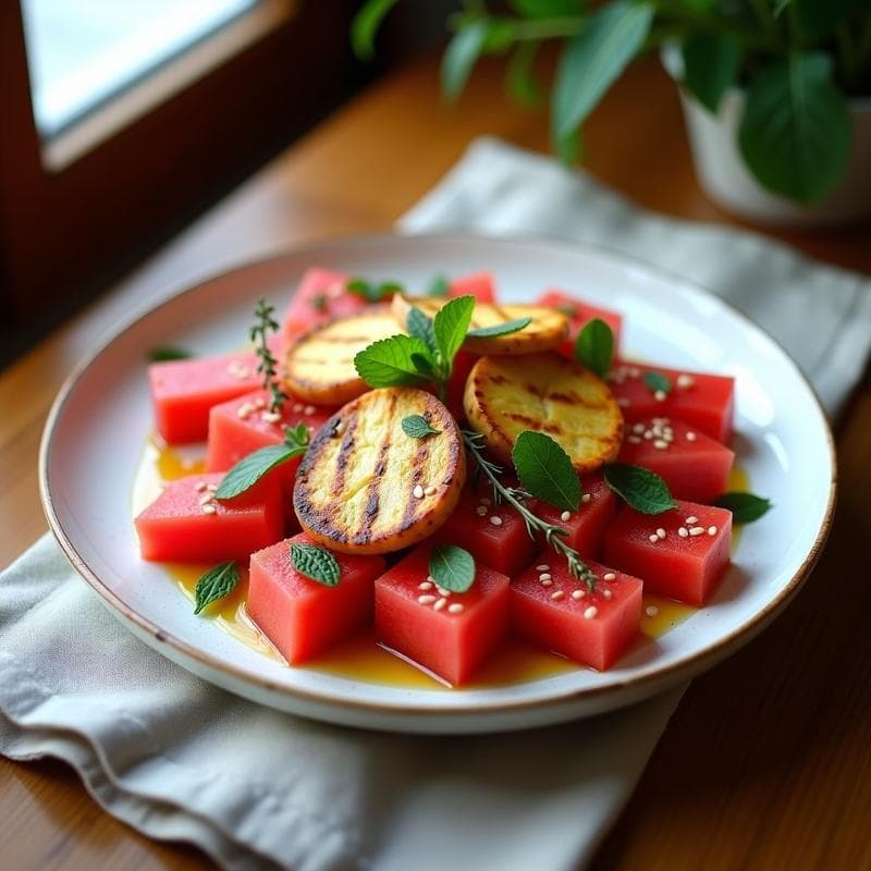 Ensalada de Sandía, Queso Halloumi y Mentas: Receta Chipriota Alta en Proteína y Refrescante