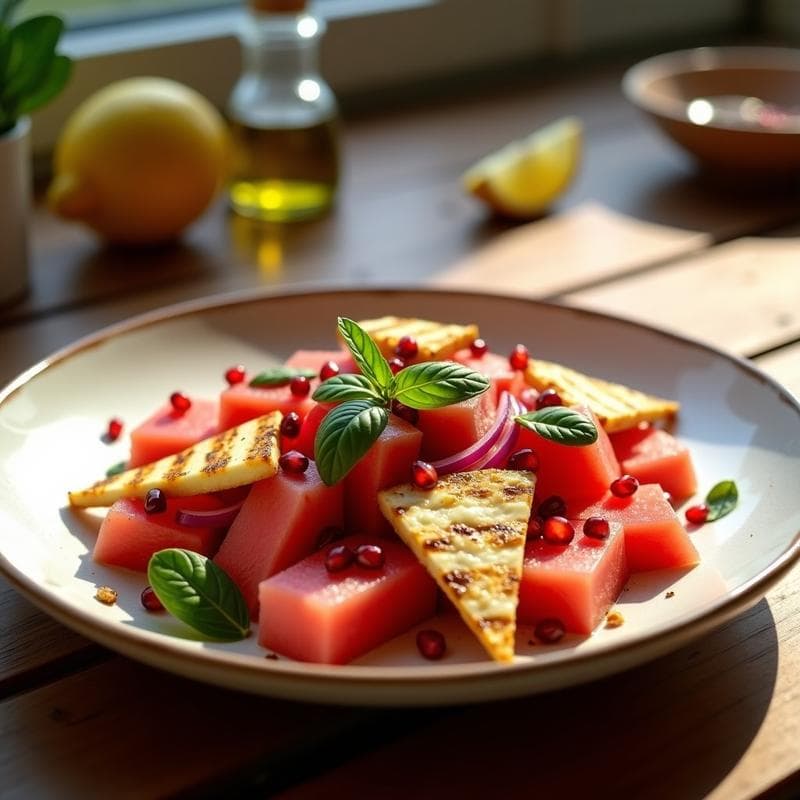 Ensalada de Watermelon, Queso Halloumi y Hojas de Mentol: Receta Cipriota Fresca y Alta en Proteína