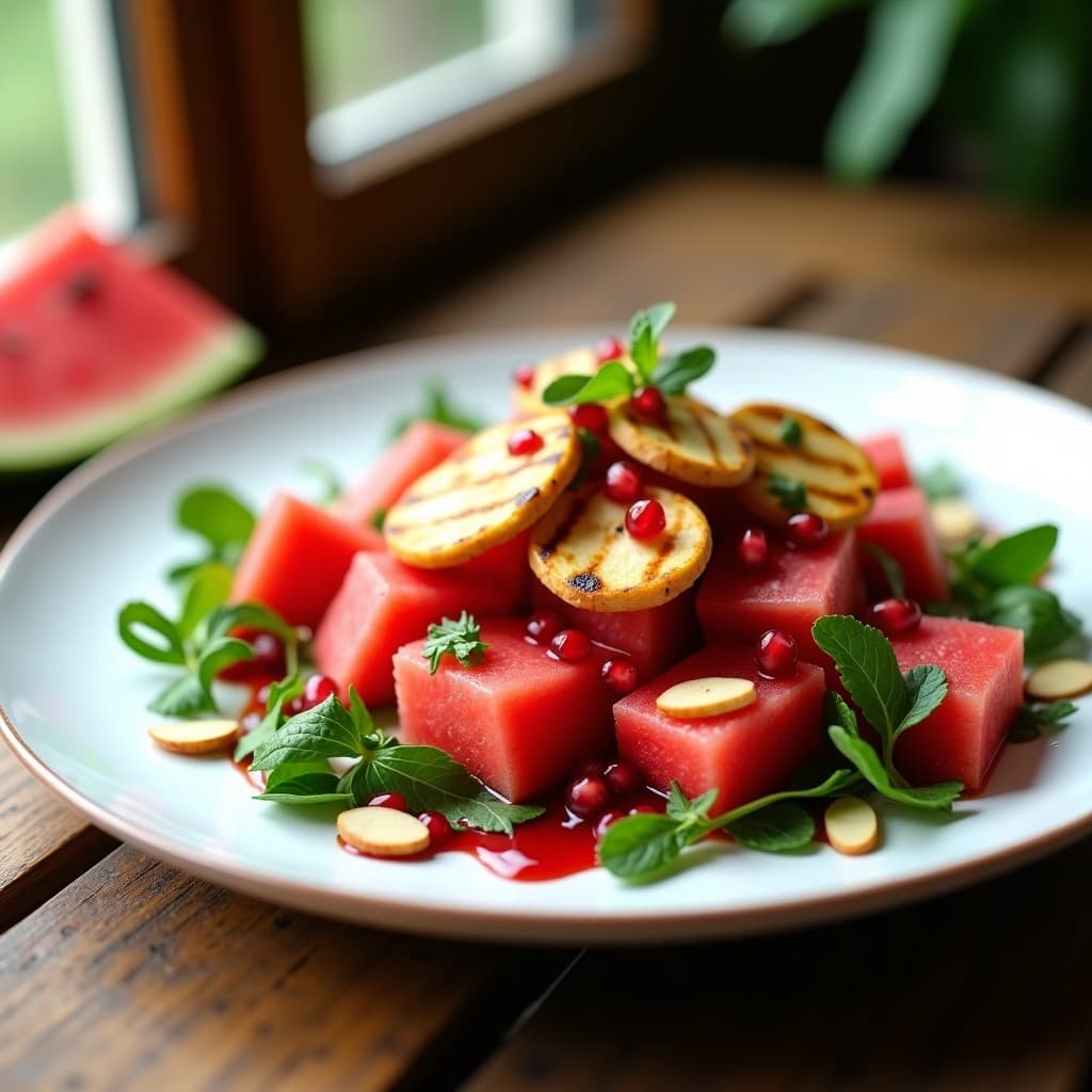 Ensalada de Watermelon y Queso Halloumi con Vinagreta de Granado: Receta Griega Rápida