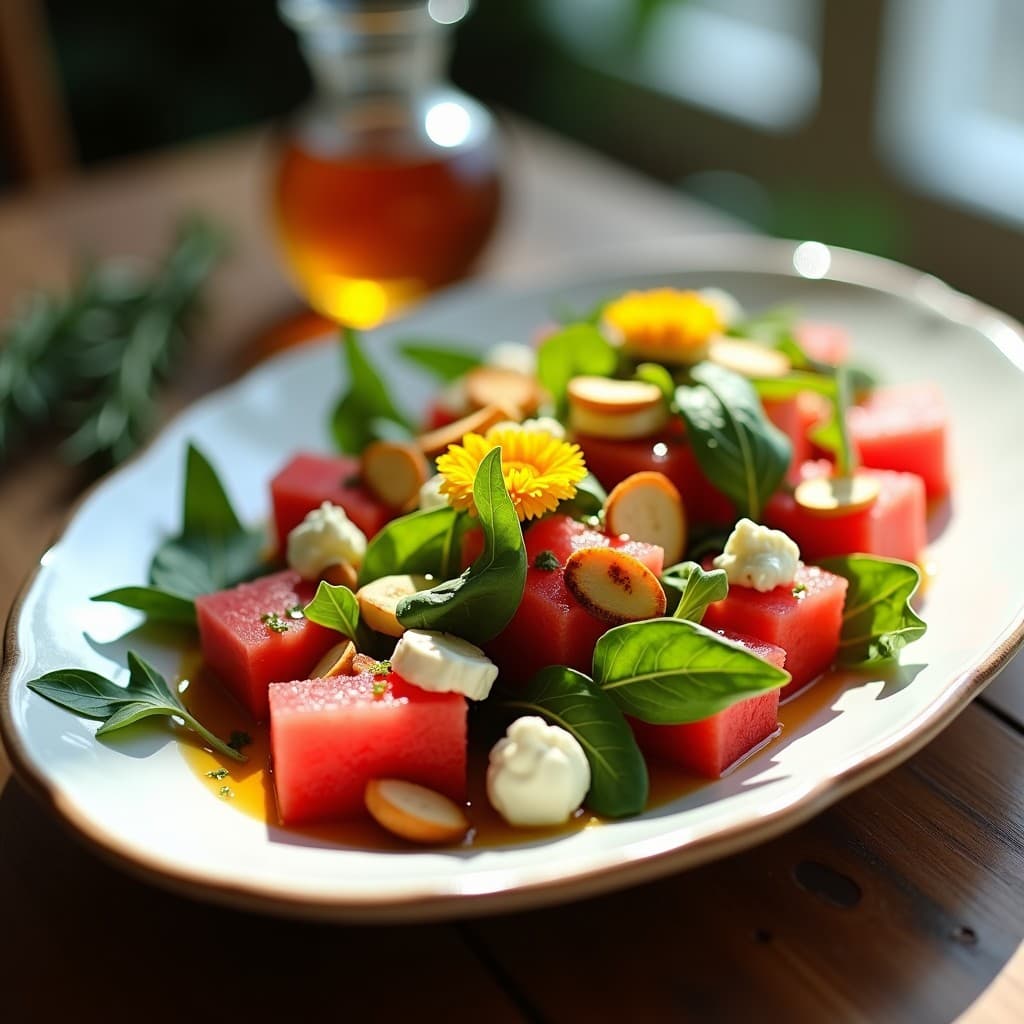 Ensalada de Sandía y Queso de Cabra con Vinagreta de Miel y Romero: Receta de Verano Gourmet