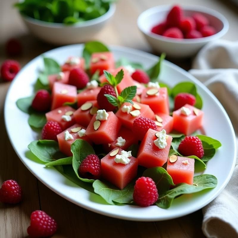 Ensalada de Watermelon y Queso de Cabra con Vinagreta de Frambuesa: Receta Refrescante en 10 Minutos