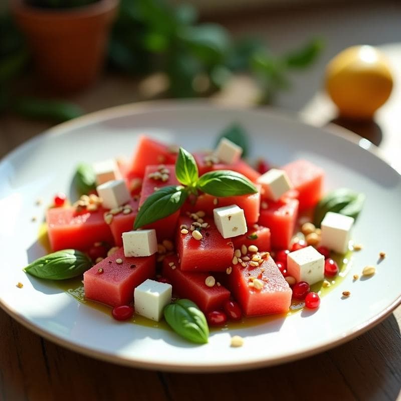 Ensalada de Watermelon y Queso Feta con Mentolado de Albahaca: Receta Fresca y Sin Cocinar