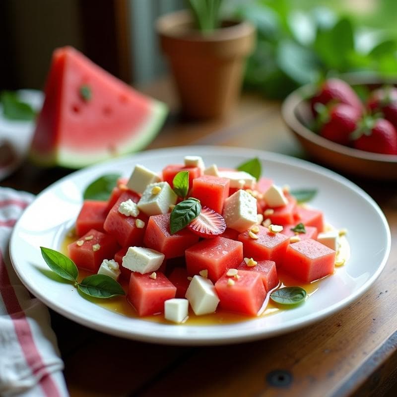Ensalada de Watermelon y Queso Feta con Vinagreta de Albion: Receta de Verano Sin Gluten