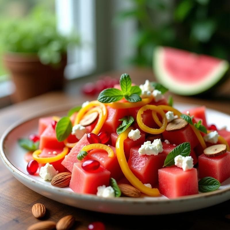 Ensalada de Watermelon y Queso Feta con Vinagreta de Granados: Receta Griega Sin Cocinar