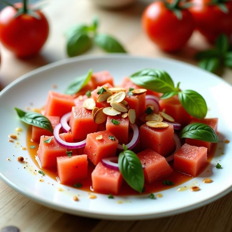 Ensalada de Sandía y Tomate con Vinagreta de Albahaca y Balsámico: Receta Italiana Refrescante