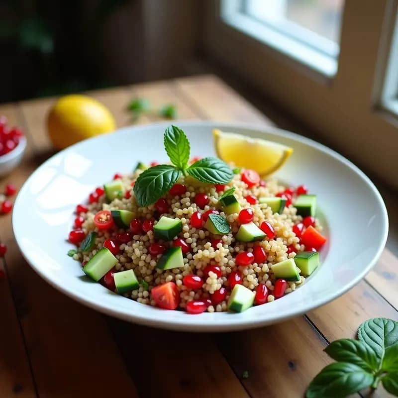 Ensalada Taboulé de Trigo Bulgur y Granados con Menta Fresca: Receta Árabe en 15 Minutos
