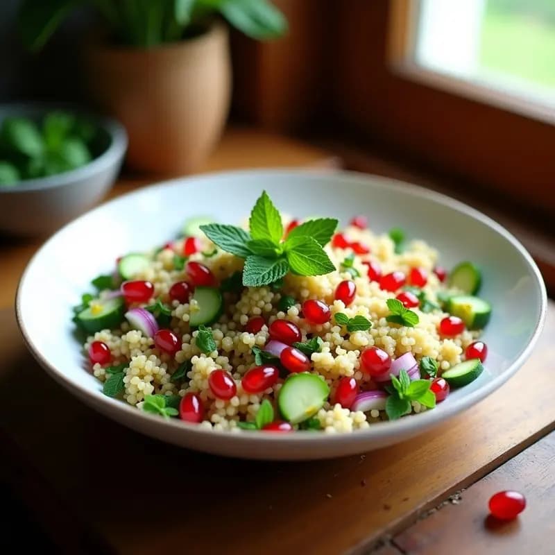 Ensalada de Taboulé con Granados y Mentas: Receta Libanesa Fresca y Desintoxicante