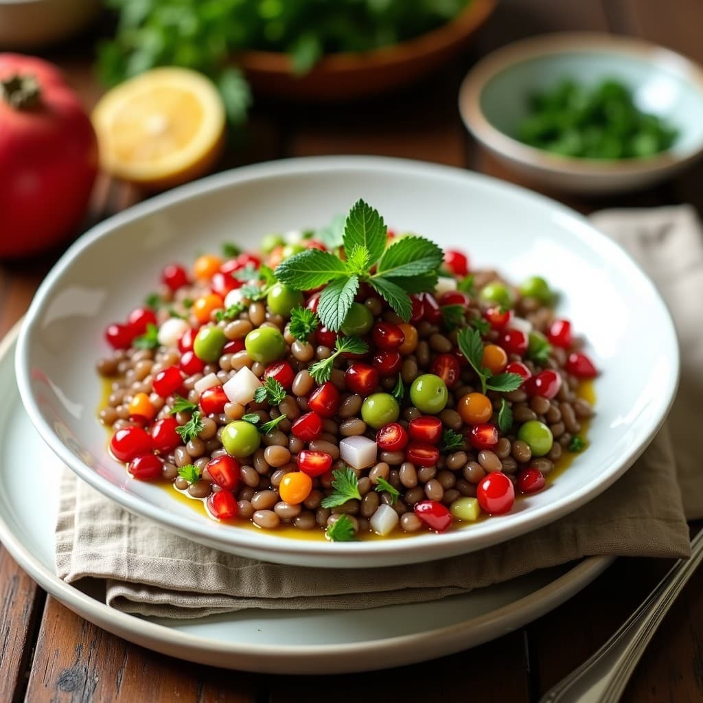 Ensalada Tabouleh de Lentejas Rojos y Granada: Receta árabe Alta en Hierro