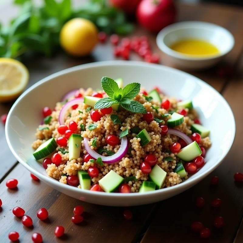  Ensalada de Tabule con Granada y Mentas Fresca: Receta Libanesa Vegana y Sin Gluten