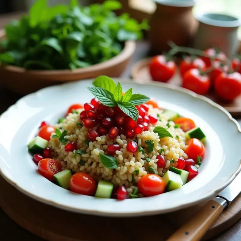 Ensalada de Tabule con Granados y Mentas: Receta Libanes Refreshante y Sin Gluten