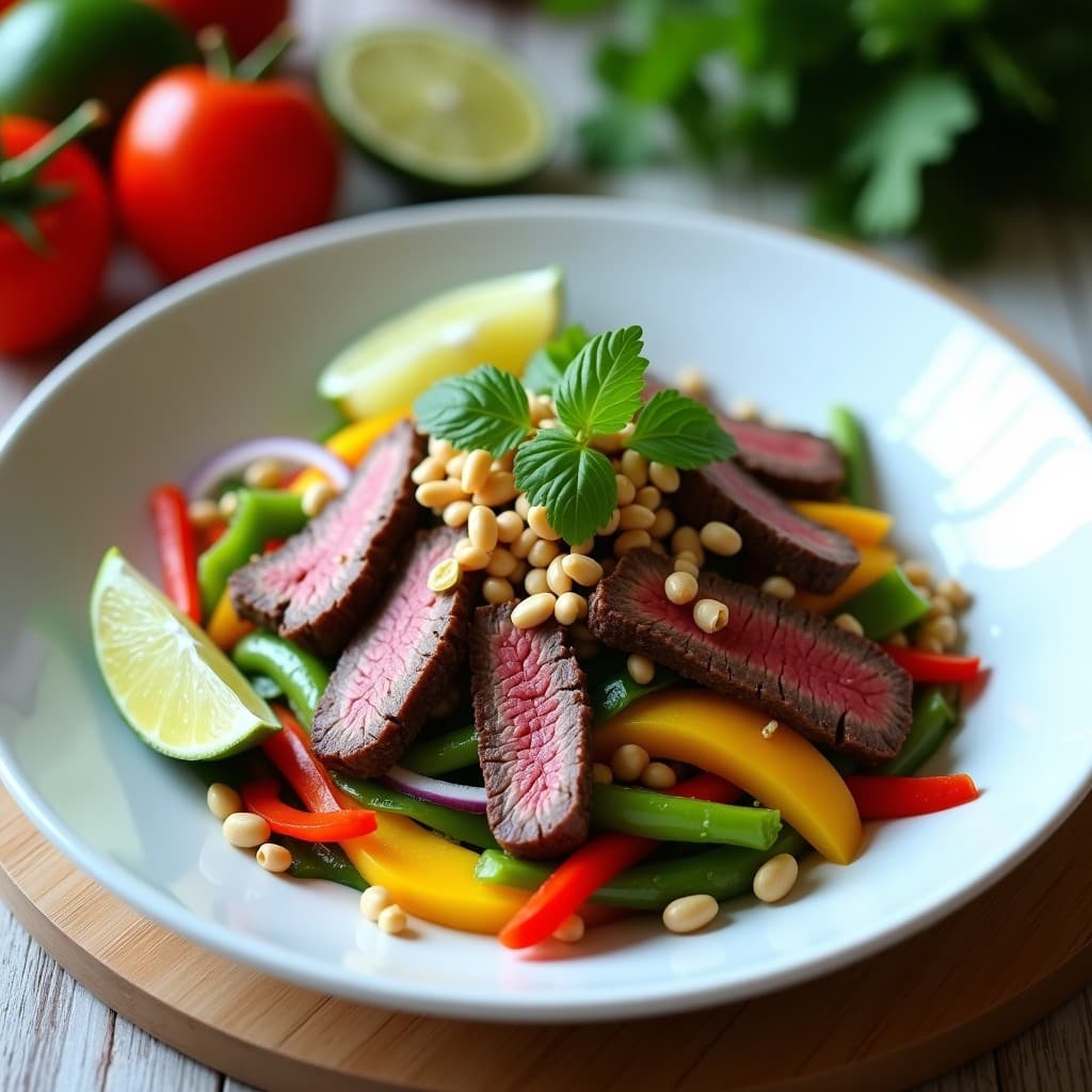 Ensalada Tailandesa de Mango Agrio y Picanha: Receta Alta en Proteínas y Sin Gluten