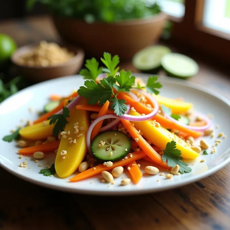 Ensalada Tailandesa de Mango y Papaya Ahumada: Receta Fresca con Vinagreta de Limón y Cilantro